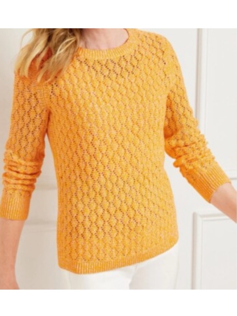 Talbots Sunny Yellow Open-Weave Knit Crewneck Sweater - Picture 8 of 8